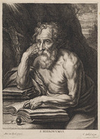 KG 03330
<br/>
Hiëronymus in de woestijn met bijbel
<br/>
<em>Galle, Cornelis II (1615-1678)</em>